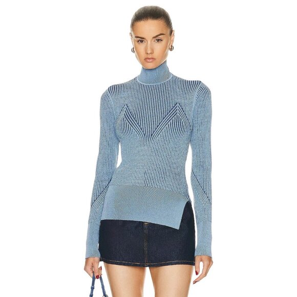 AKNVAS Lennox Two Toned Knit Top in Sky Blue  Turtleneck - Picture 1 of 5